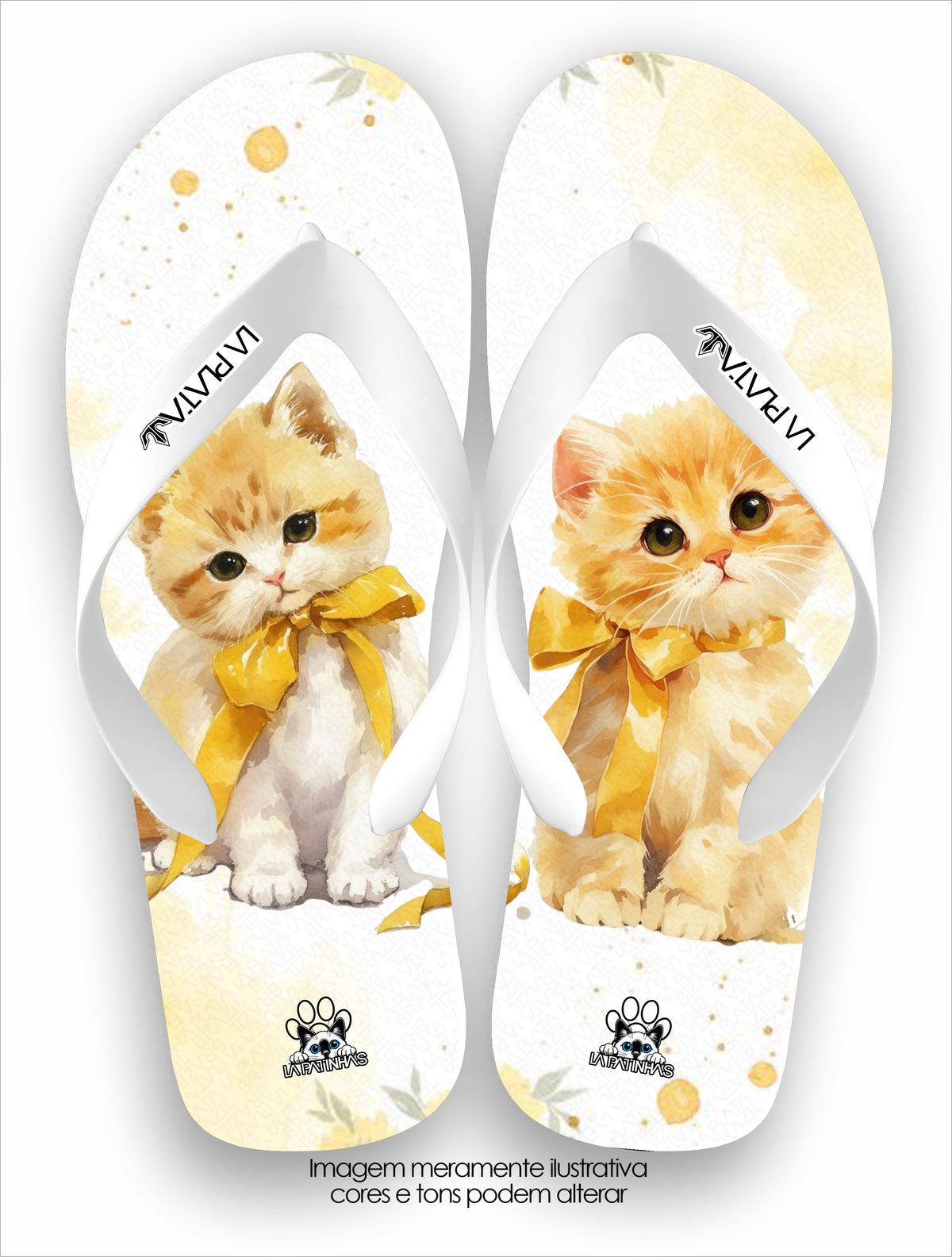 Chinelo Tradicional La Patinhas Cats Gatinho Laranja Laço Dourado