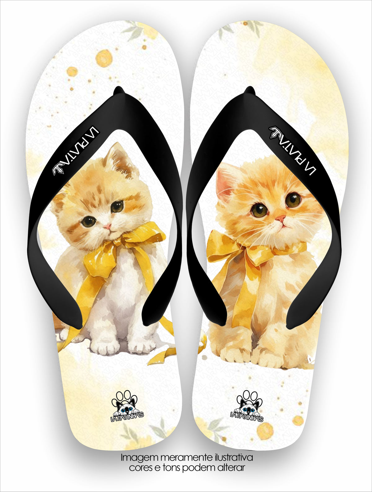 Chinelo Tradicional La Patinhas Cats Gatinho Laranja Laço Dourado
