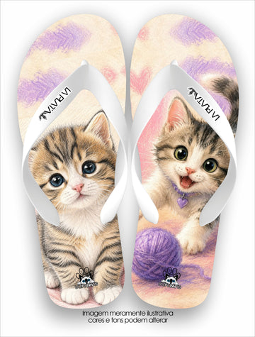 Chinelo Tradicional La Patinhas Cats Gatinho Novelo de Lã