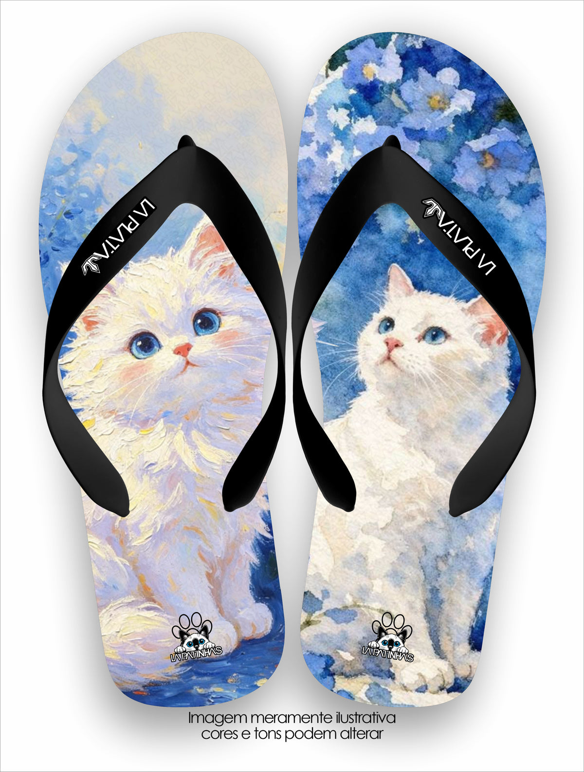Chinelo Tradicional La Patinhas Cats Gato Branco Floral