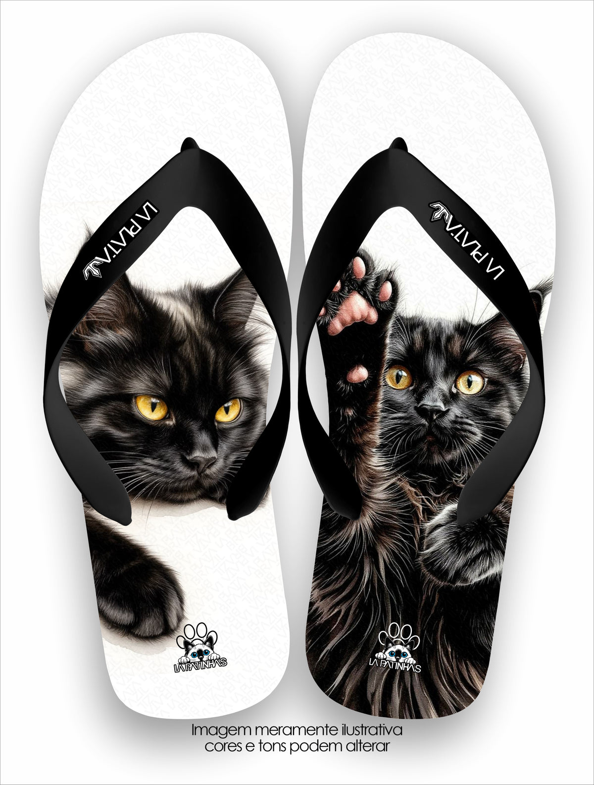 Chinelo Tradicional La Patinhas Cats Gato Preto