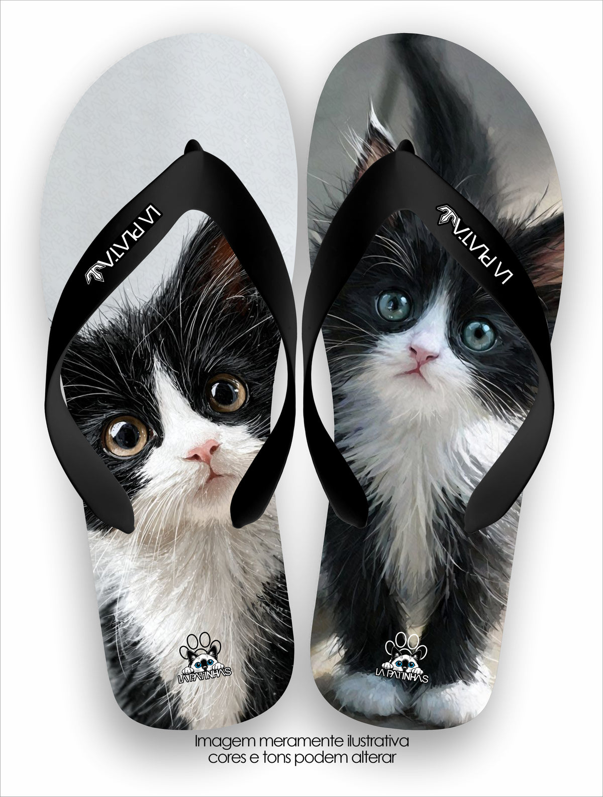 Chinelo Tradicional La Patinhas Cats Gato Preto e Branco