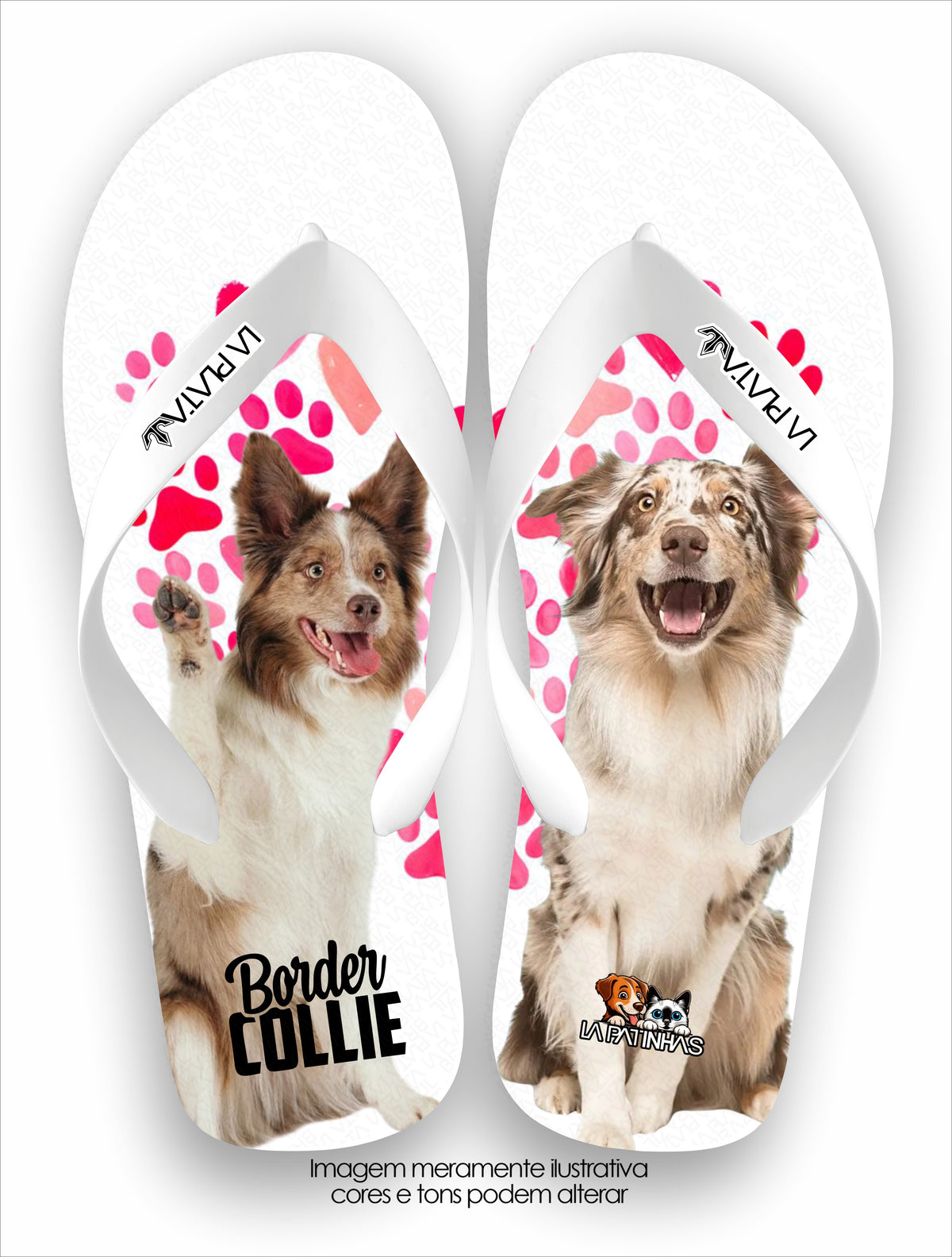 Chinelo Tradicional La Patinhas Dogs Border Collie Patas Rosa