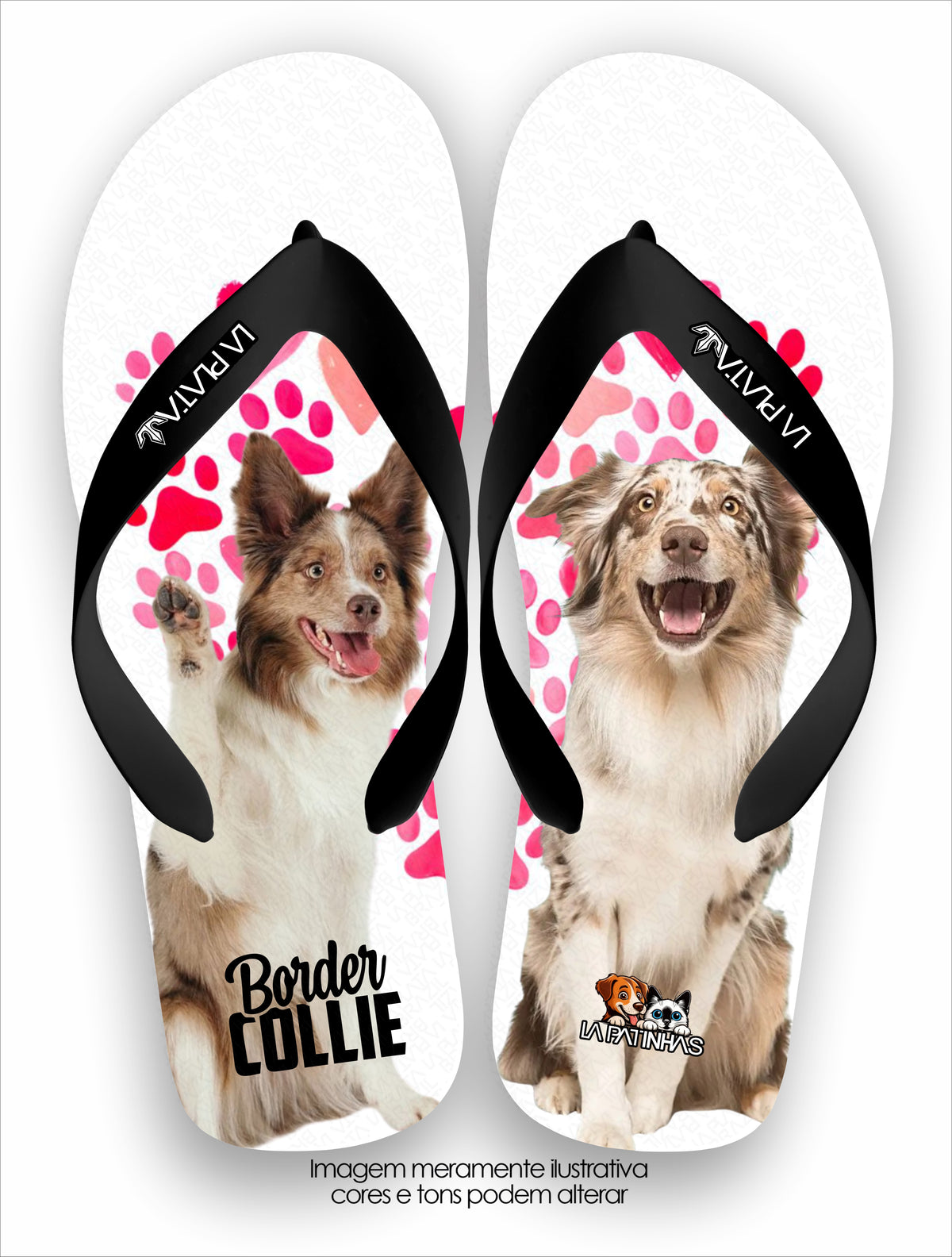 Chinelo Tradicional La Patinhas Dogs Border Collie Patas Rosa
