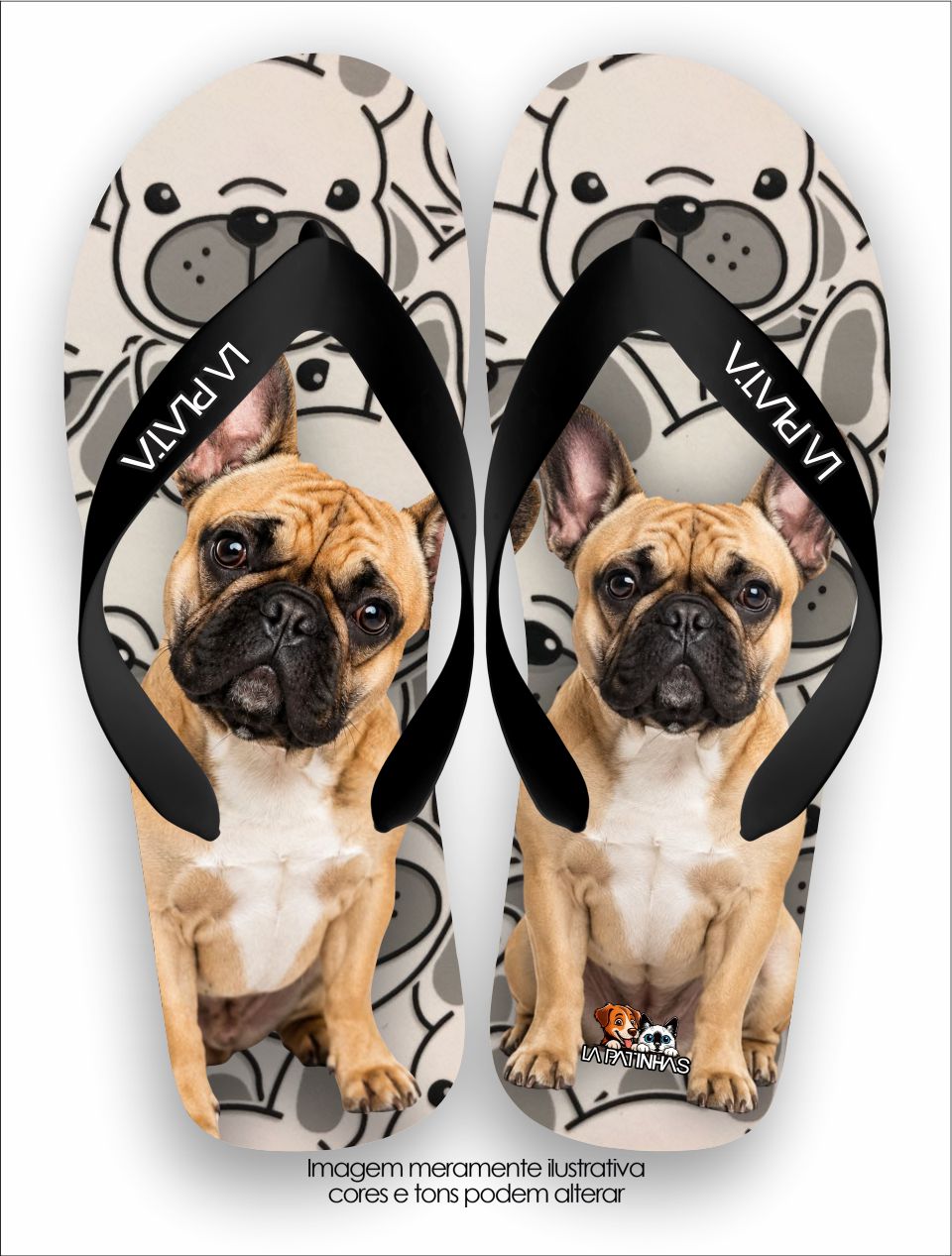 Chinelo Tradicional La Patinhas Dogs Buldogue Francês Fulvo