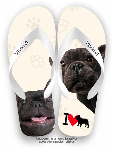 Chinelo Tradicional La Patinhas Dogs Buldogue Francês Preto
