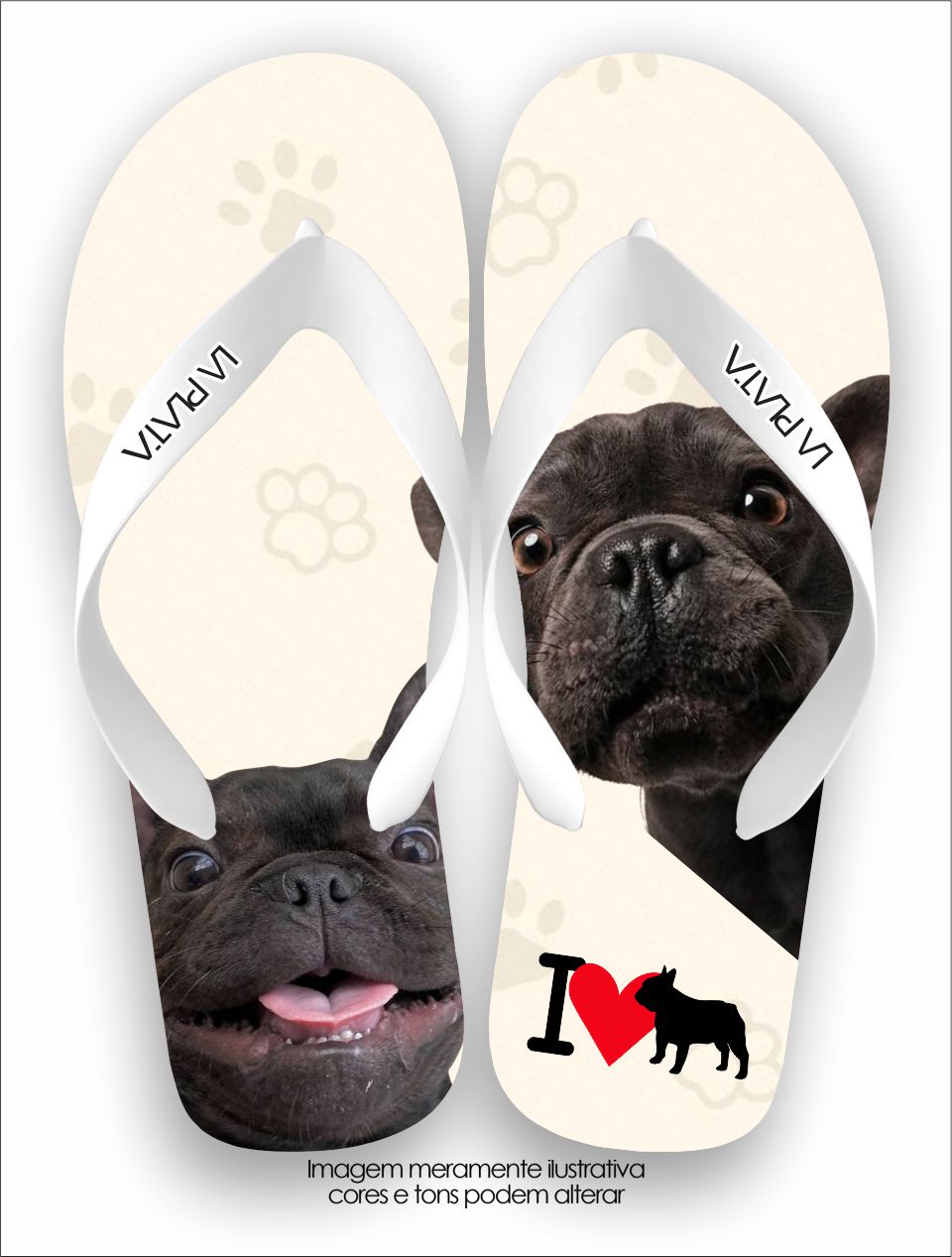 Chinelo Tradicional La Patinhas Dogs Buldogue Francês Preto