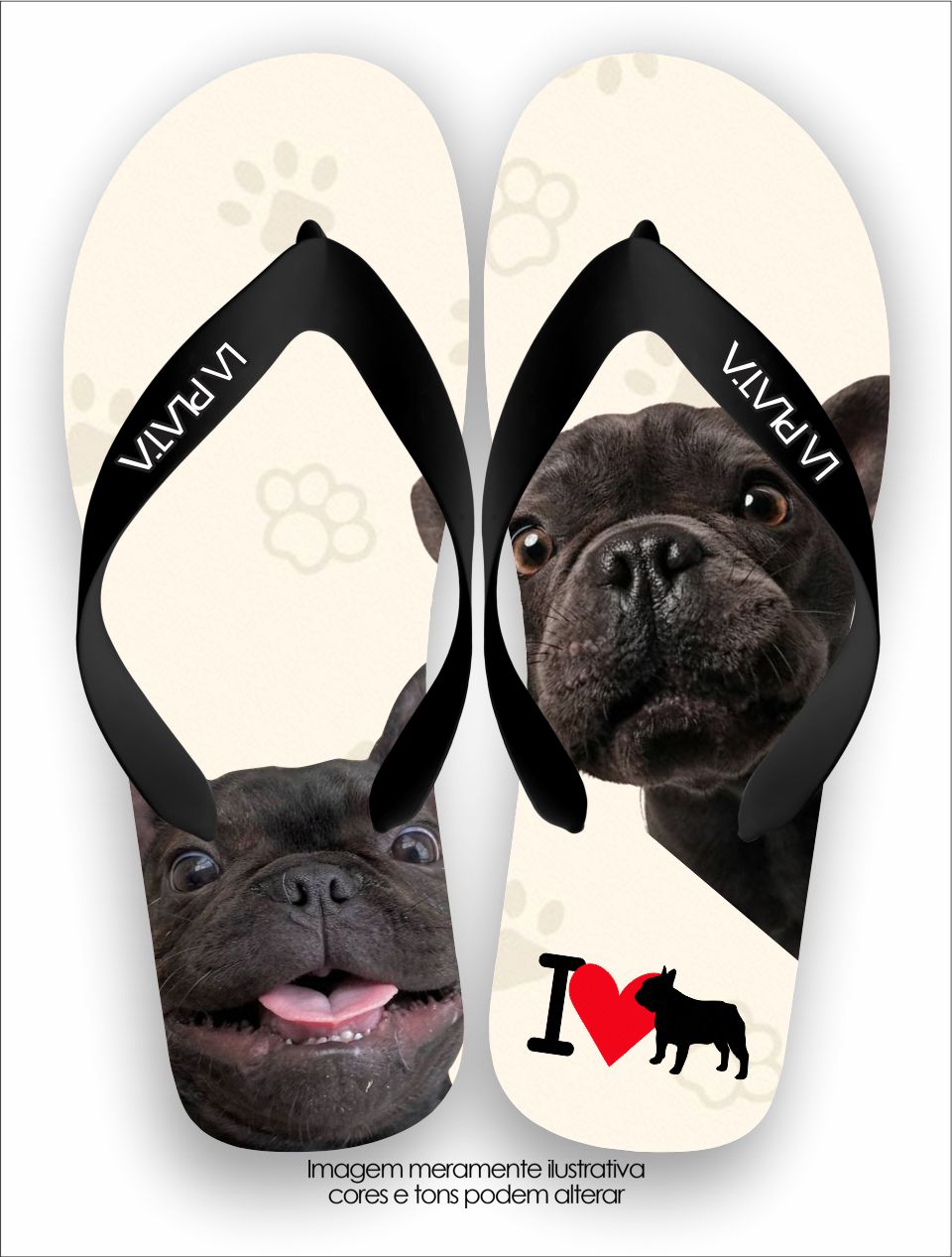 Chinelo Tradicional La Patinhas Dogs Buldogue Francês Preto