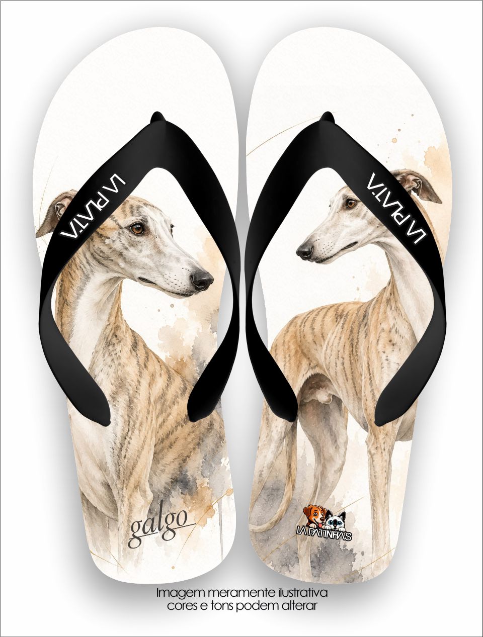 Chinelo Tradicional La Patinhas Dogs Galgo Aquarela