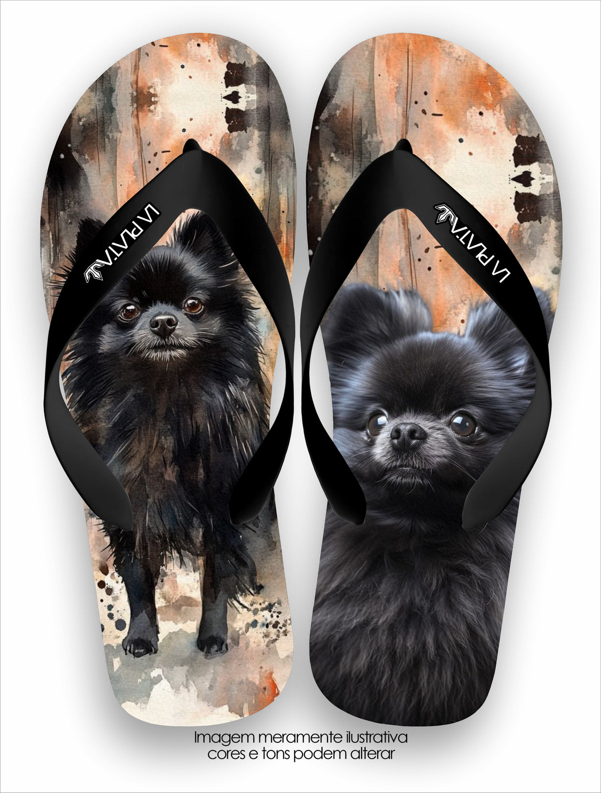 Chinelo Tradicional La Patinhas Dogs Lulu da Pomerânia Preto