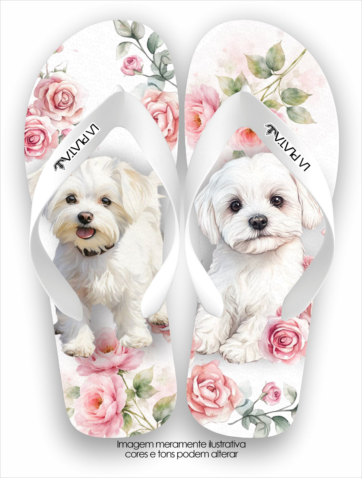 Chinelo Tradicional La Patinhas Dogs Maltês Floral