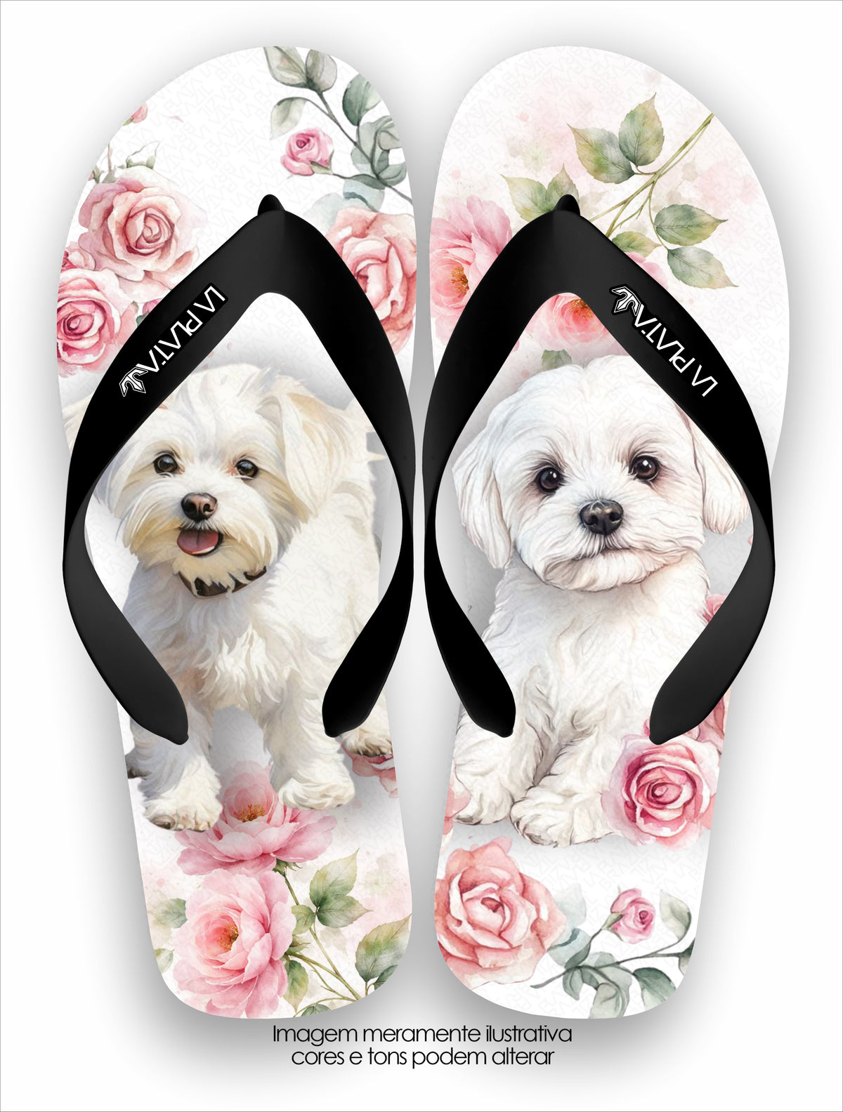 Chinelo Tradicional La Patinhas Dogs Maltês Floral
