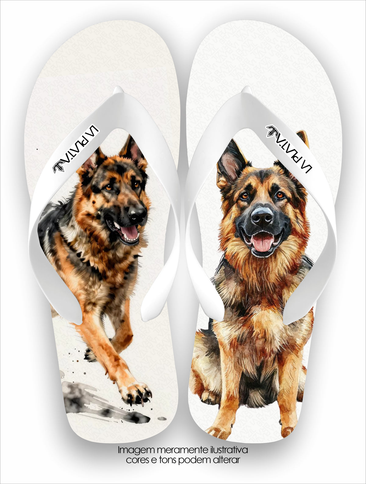 Chinelo Tradicional La Patinhas Dogs Pastor Alemão Aquarela
