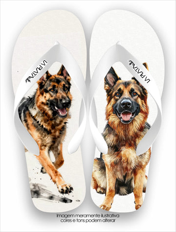 Chinelo Tradicional La Patinhas Dogs Pastor Alemão Aquarela