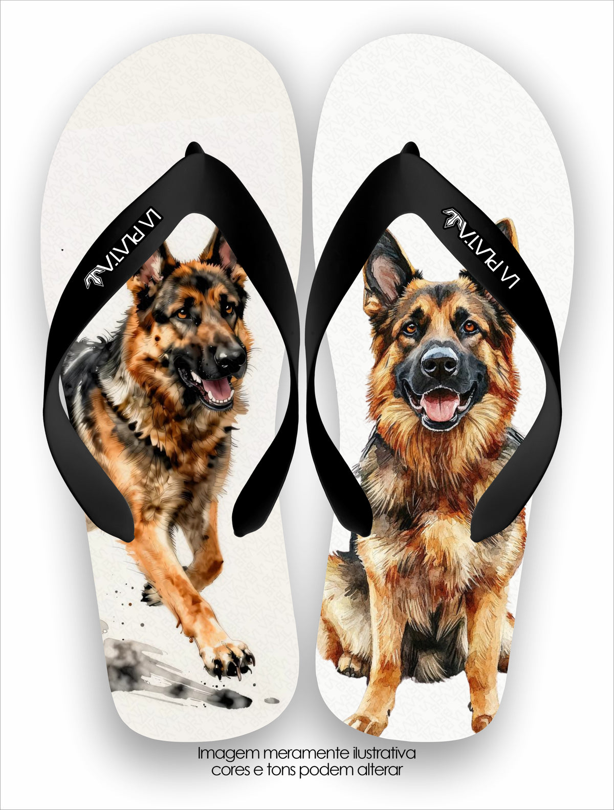 Chinelo Tradicional La Patinhas Dogs Pastor Alemão Aquarela