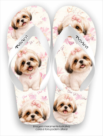 Chinelo Tradicional La Patinhas Dogs Shih Tzu Floral