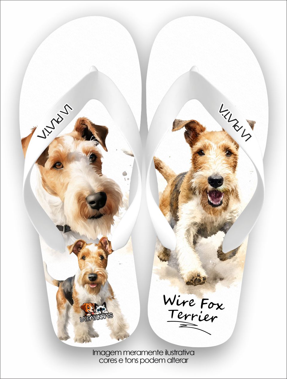 Chinelo Tradicional La Patinhas Dogs Wire Fox Terrier Aquarela