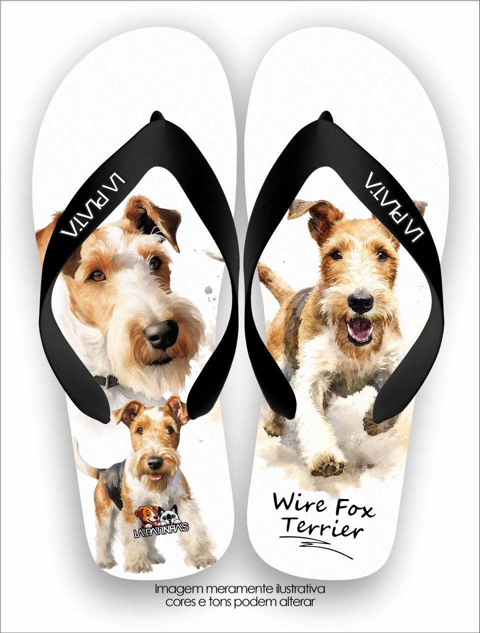 Chinelo Tradicional La Patinhas Dogs Wire Fox Terrier Aquarela